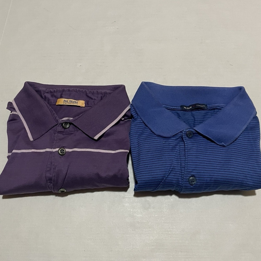 Lot Of 2 Pal Zileri Mens Short Sleeve Stripes Polo Shirt‎ Size MEDIUM Italy
